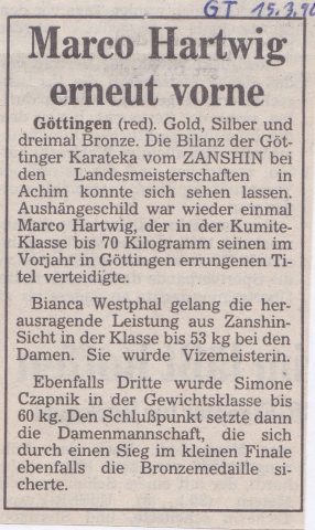 Marko, Bianca und Simone mit Platzierungen und Kata Mannschaft - LM Achim 19.3.90