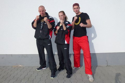 Zanshin Fight Team bei den Deutschen Meisterschaften der WKU 2013: Johannes Schmitz, Staefanie Opola, Marc